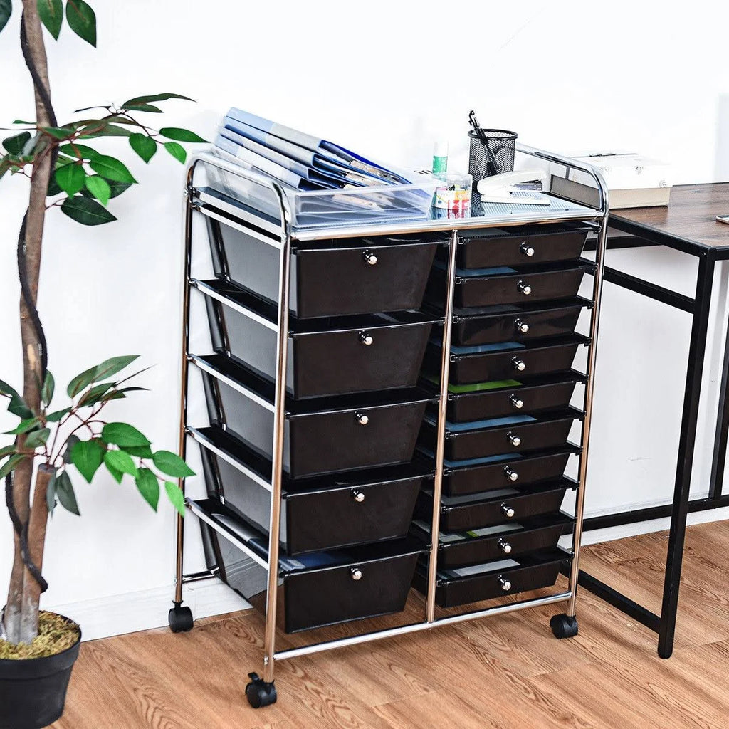 Black 15 Drawer Rolling Storage Cart S3973