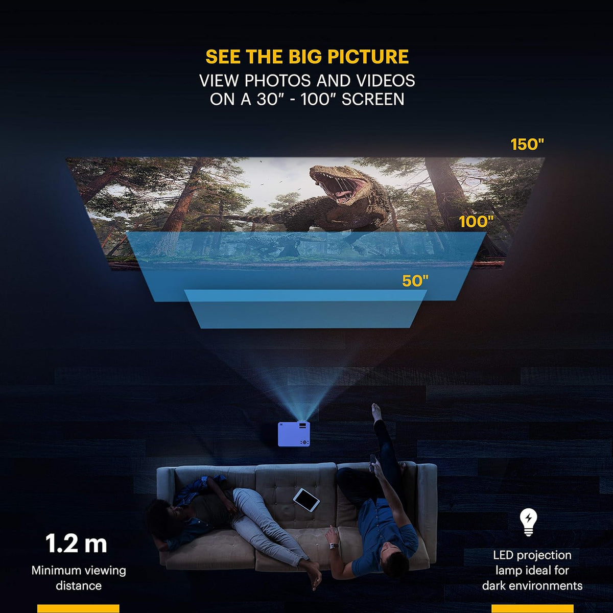 1080p HD Compact Home Projector with Tripod and Case E3439