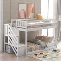 White Twin over Twin Floor Bunk Bed with Ladder and Storage H609437
