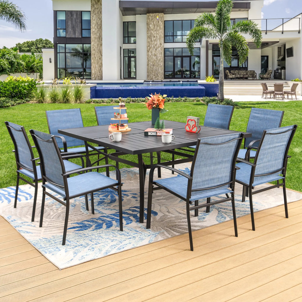 9-Piece Outdoor Patio Dining Set with Steel Table & Textilene Chairs S85773