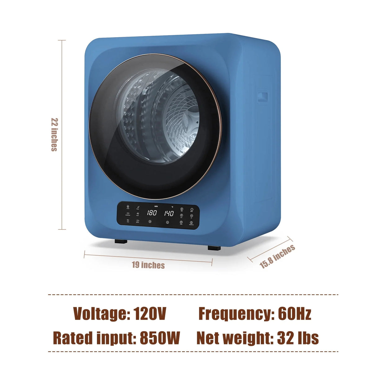 850W 1.6 Cu.ft. Electric Portable Dryer T6108