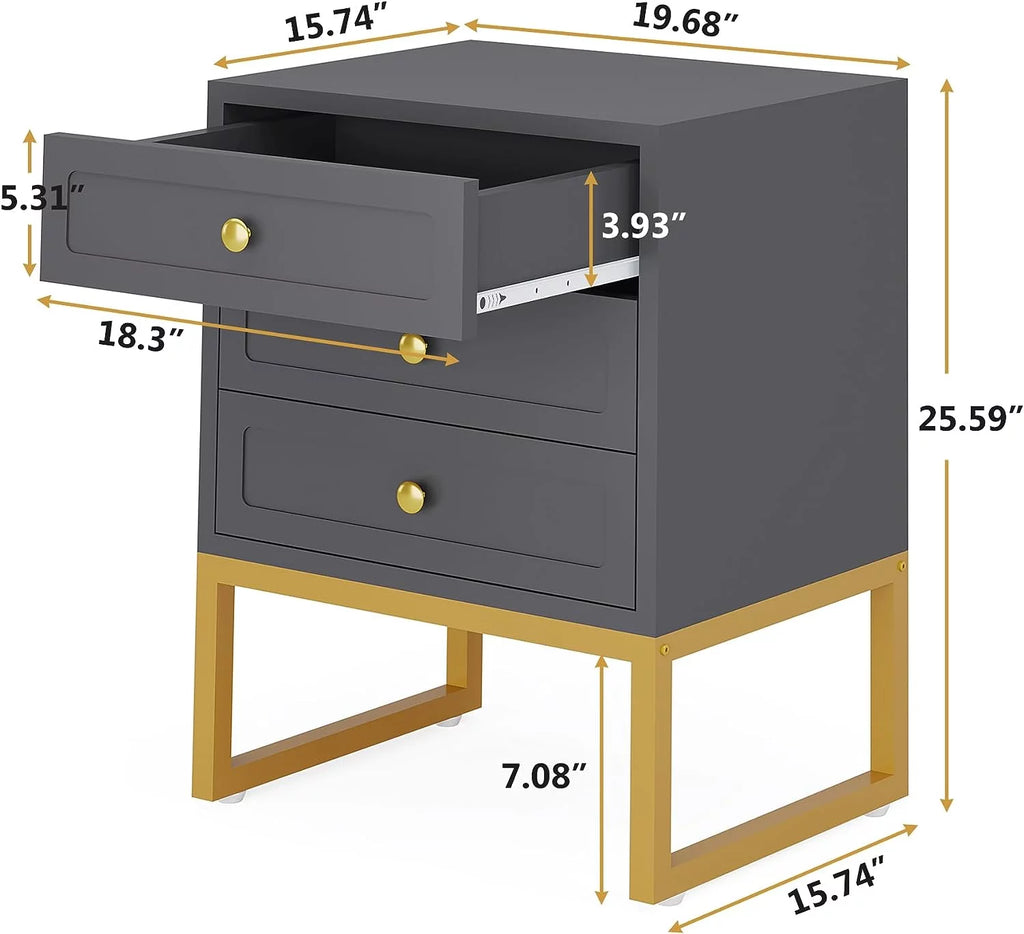 White Set of 2 3 Drawer Nightstand X63744