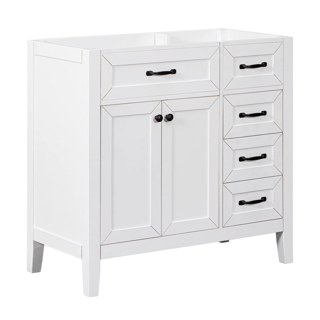 36" White Single Bathroom Vanity with 2 Doors & 3 Drawers A95733