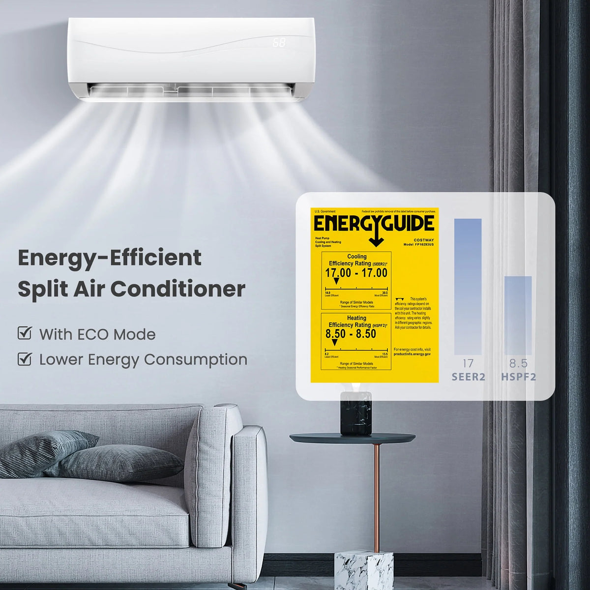 12000 BTU Mini Split Air Conditioner & Heater Ductless 17 SEER2 R2535