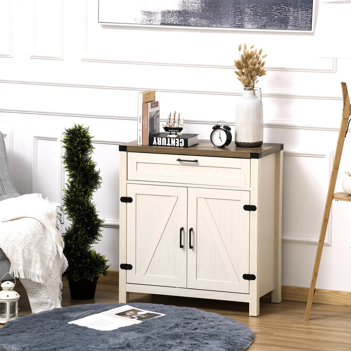 White Wooden Sideboard Buffet Cabinet with Drawer and Adjustable Shelf Y9168