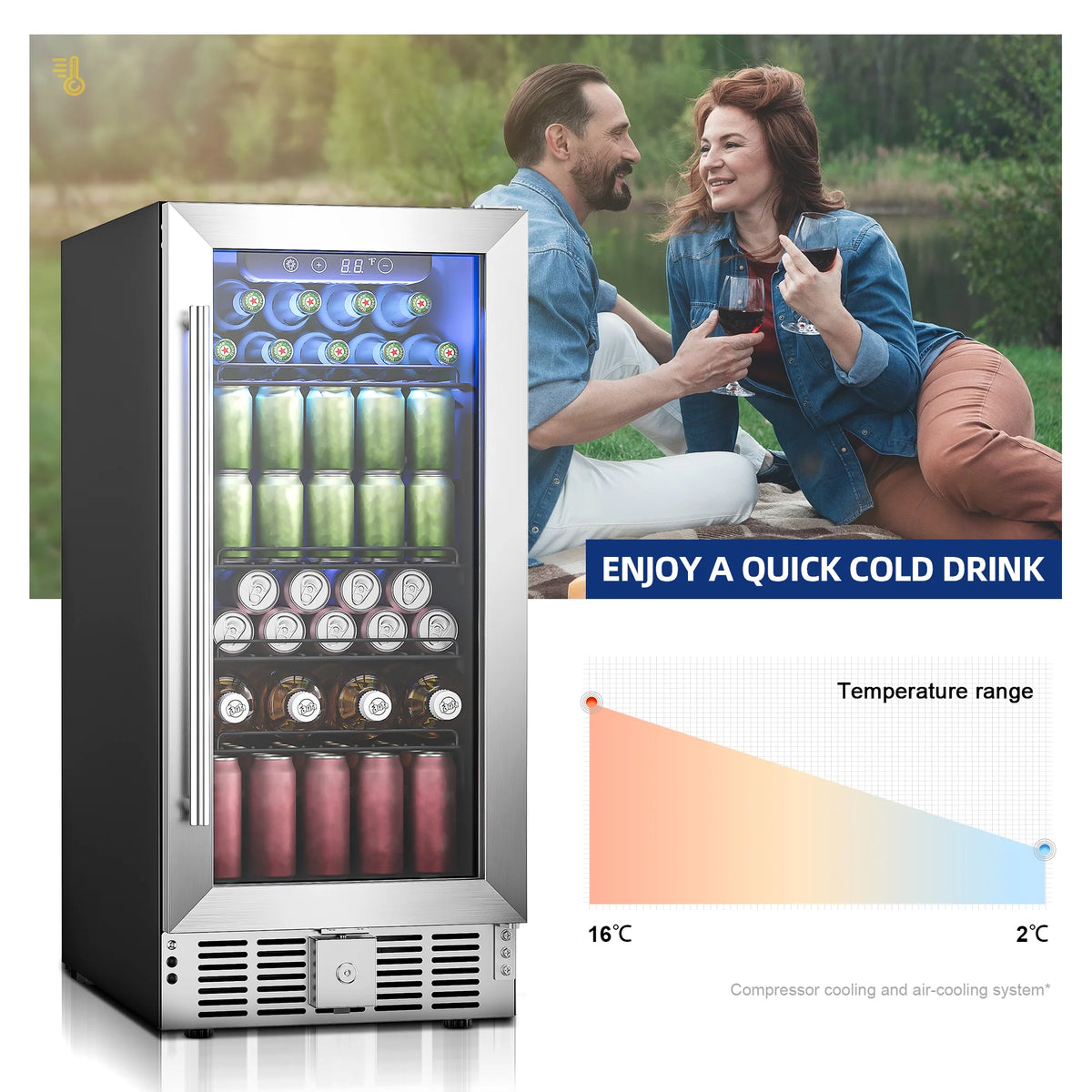 15" 32 Bottle Beverage Cooler with Glass Door Q1706