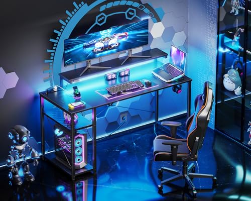 40 Inch Pink Gaming Desk with Shelves U994023