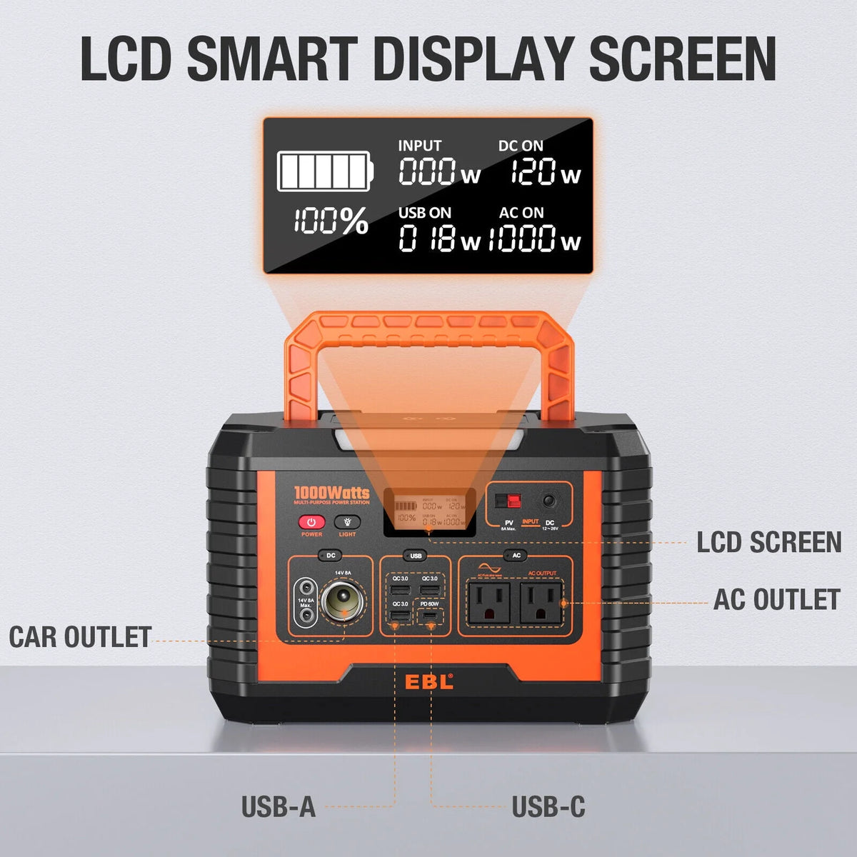 Portable Power Station 1000W Solar Generator 270000mAh Waterproof P16094