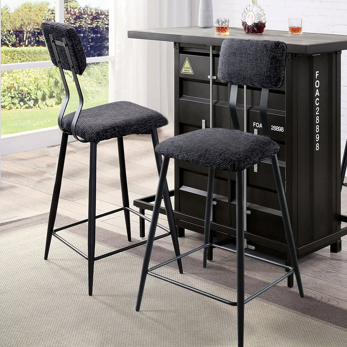 Industrial Black Bar Height Chairs Set of 2 B312