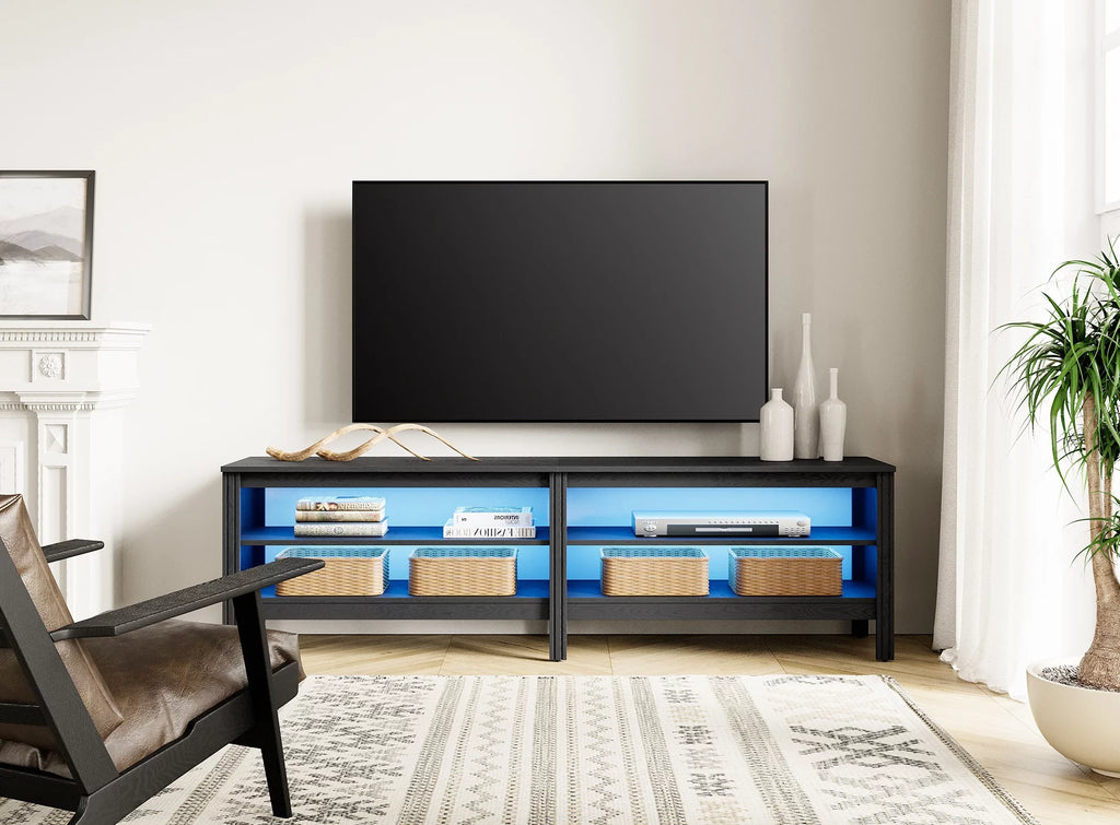 Black 70 inch Wood TV Stand with 4 Storages W9363