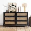 Black 6-Drawer Rattan Wood Dresser Z4296