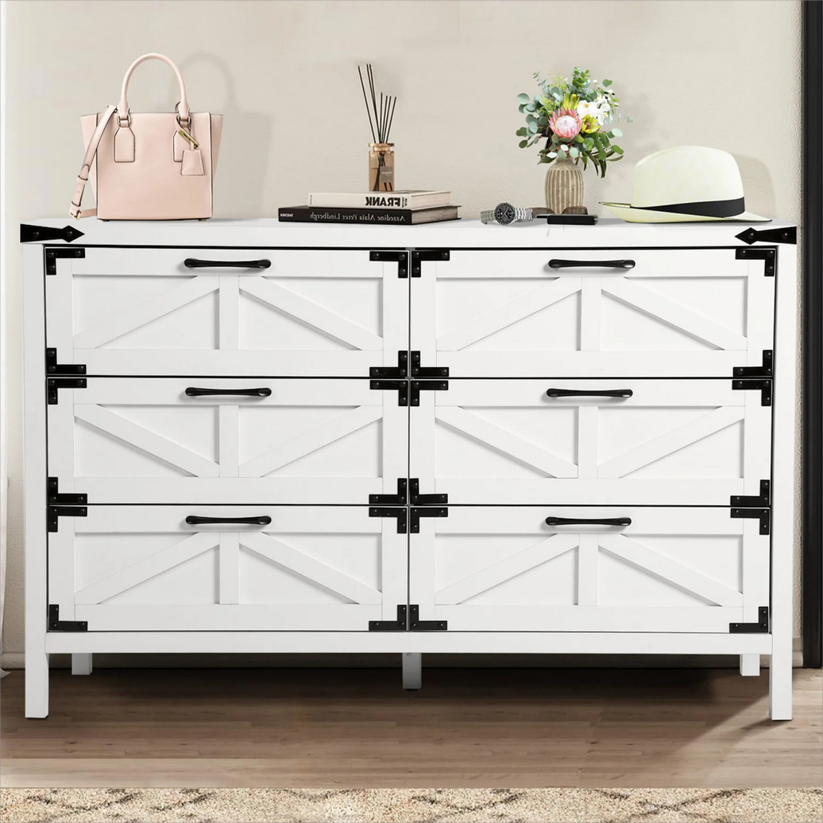 White 6 Drawer Dresser B211