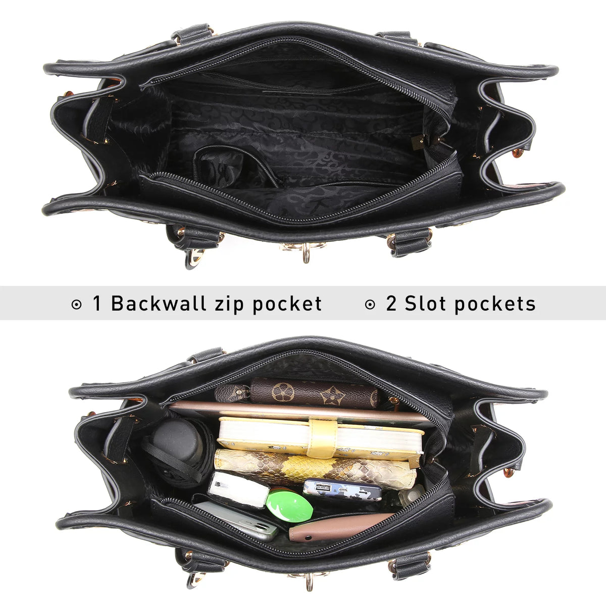 Women Two tone Satchel Handbags Purses Tote with Wallet 2pcs Bag Set D16338