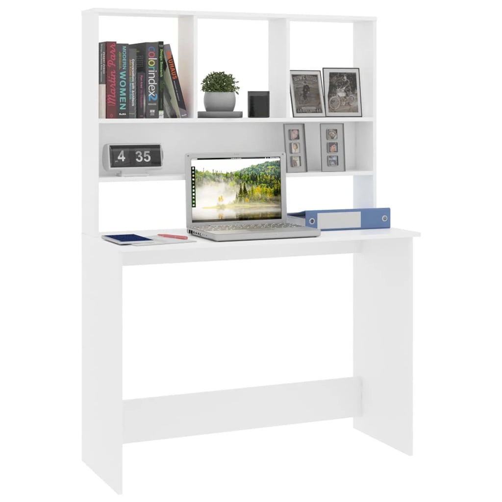 White Engineered Wood Desk with Shelves Z755