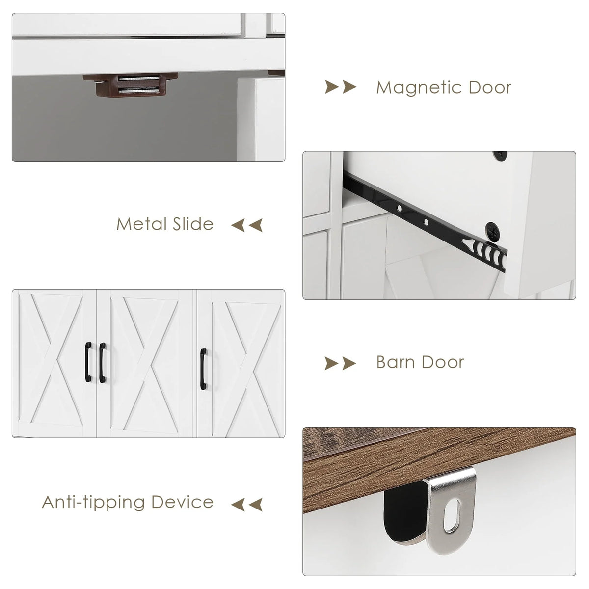 White 3 Drawer Kitchen Buffet Sideboard Cabinet with Adjustable Shelf J781