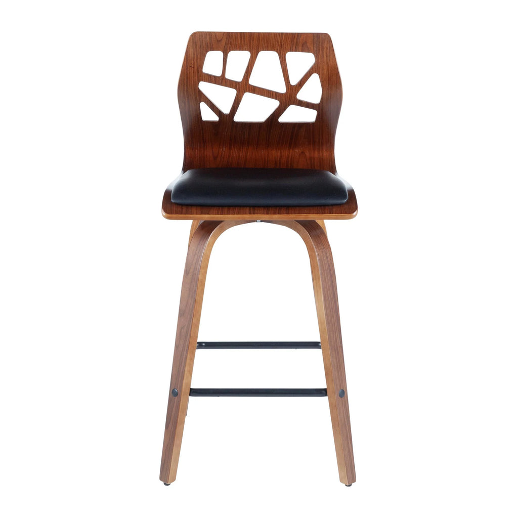Walnut Wood Black Faux Leather Counter Stool Set of 2 N189747