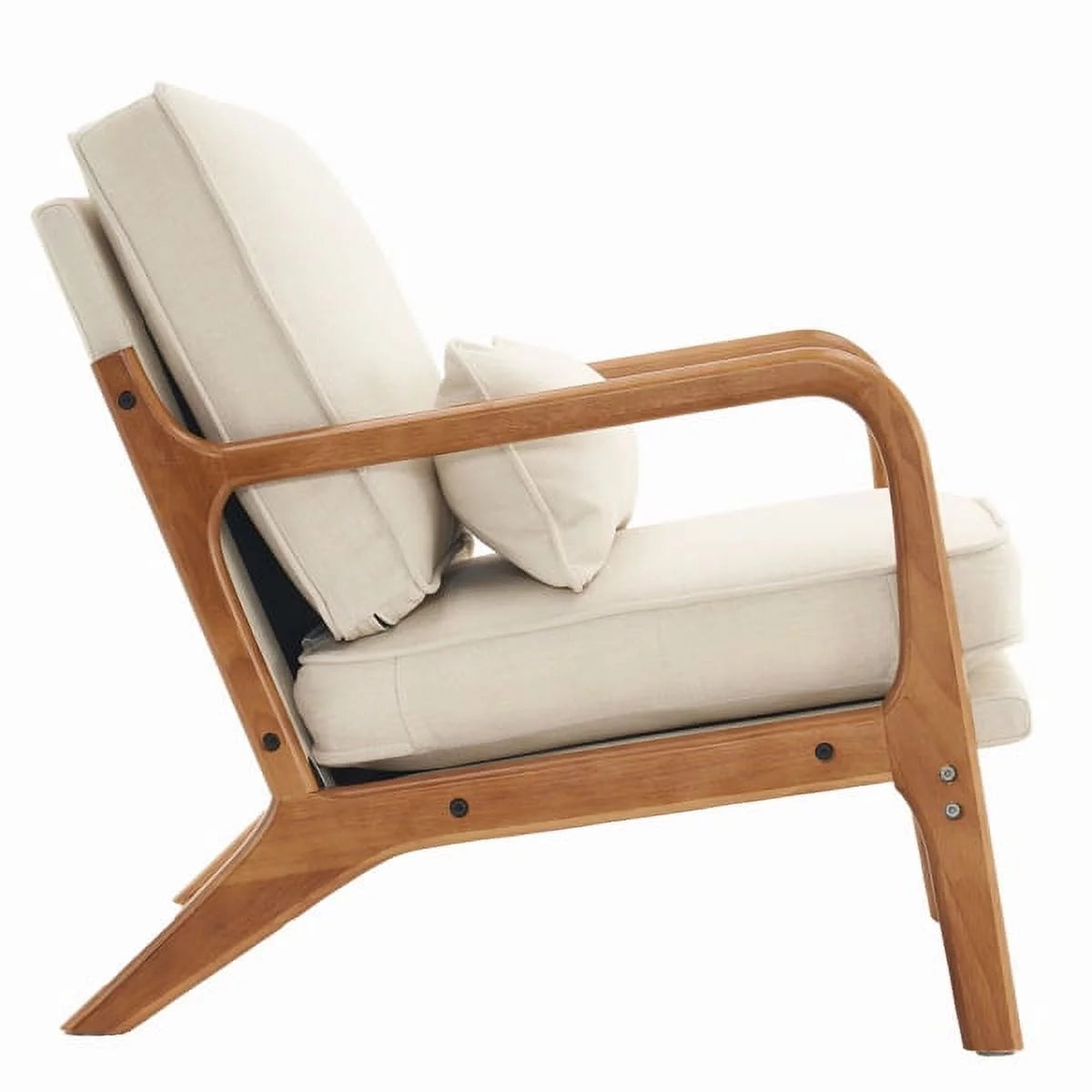 Beige Upholstered Wood Frame Accent Chair with Lumbar Pillow N524