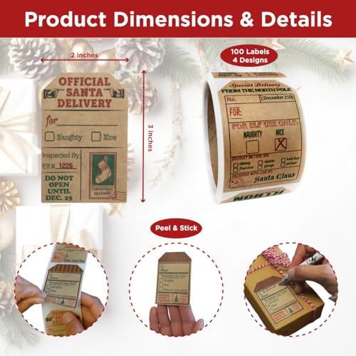 Kraft Gift Tag Stickers, 2 x 3 Inch, Roll of 100 L647267