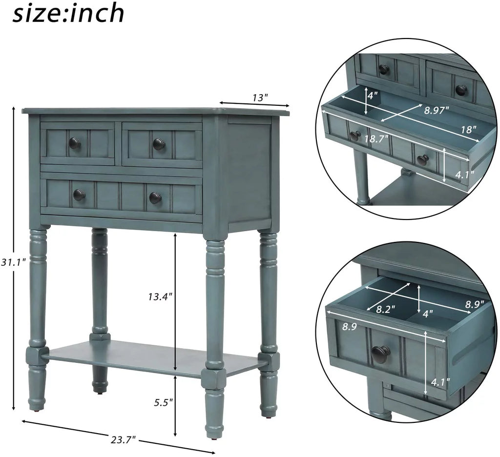 Narrow Console Table with Three Storage Drawers and Bottom Shelf P213