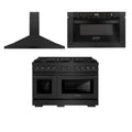 48 in. Gas Range, Range Hood, Microwave Drawer in Black J844