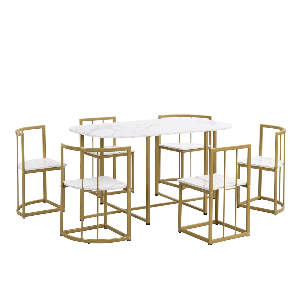 7-Piece Faux Marble Dining Table Set P377790