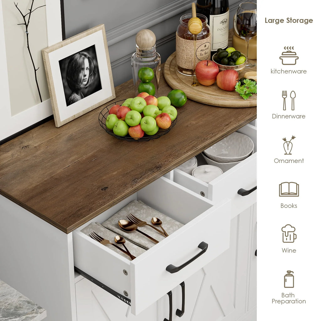 White 3 Drawer Kitchen Buffet Sideboard Cabinet with Adjustable Shelf J781