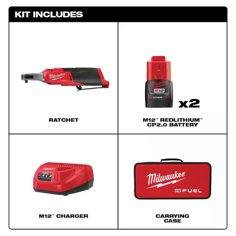 12V Lithium-Ion Brushless Cordless 1/4 in. Ratchet Kit with Batteries, Charger and Bag C79788