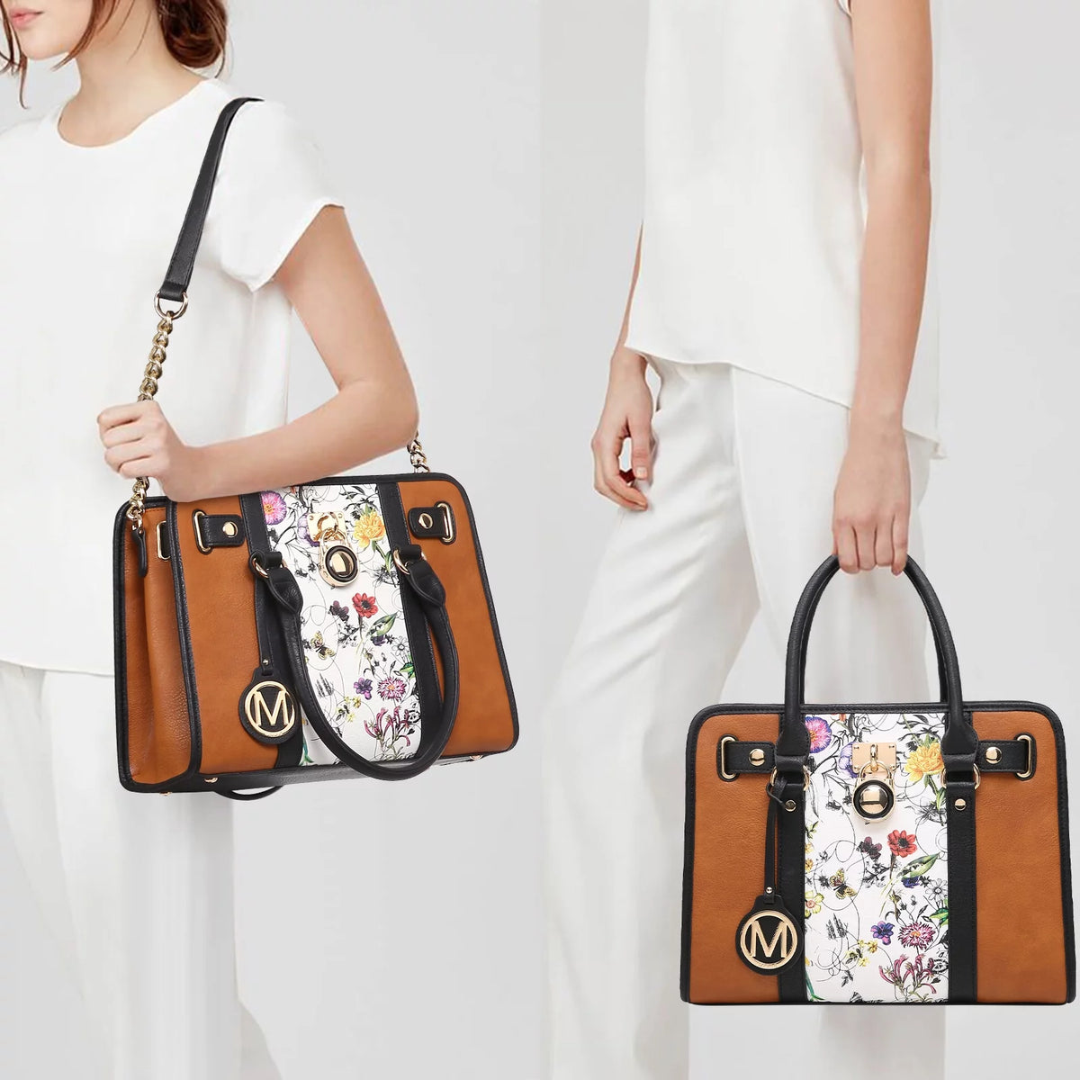 Women Two tone Satchel Handbags Purses Tote with Wallet 2pcs Bag Set D16338