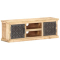 Mango Wood TV Stand with 2 Steel Doors and Open Storage Shelves C3905