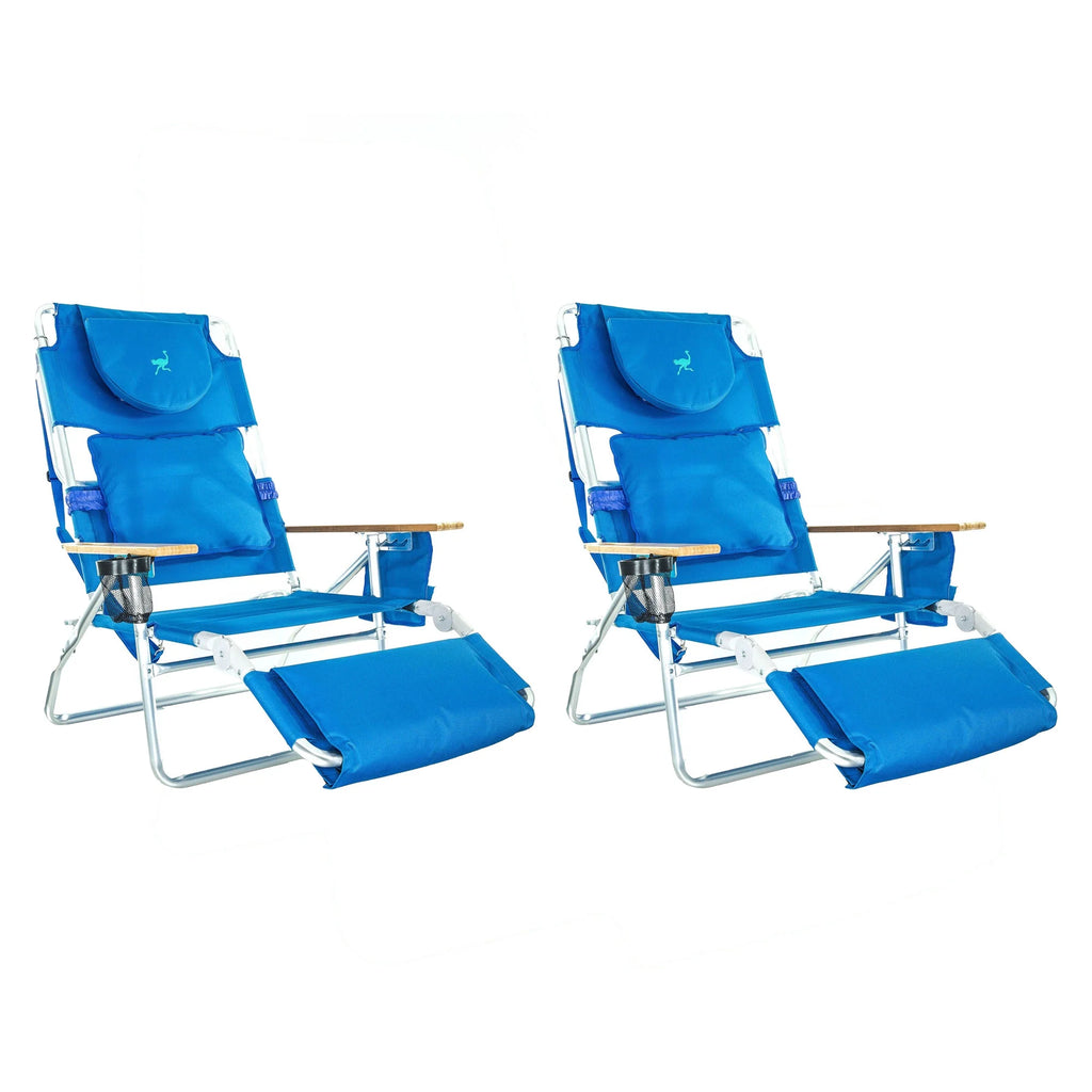 Blue Padded Outdoor Lounge Reclining Beach Chair 2 Pack R4874