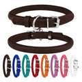 Rolled Leather Dog Collar with QR ID Dog Tag Y422