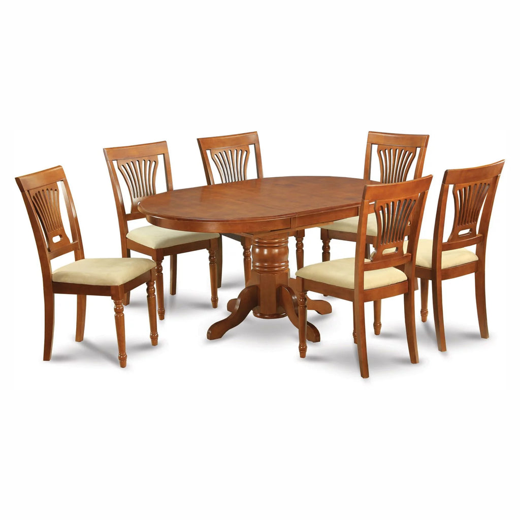 7 Piece Pedestal Oval Dining Table Set with Microfiber Seat Chairs H6836