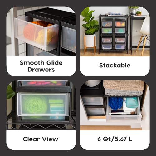 6 Qt. Plastic 4-Pack Stackable Drawer Storage Organizer, Black T3523