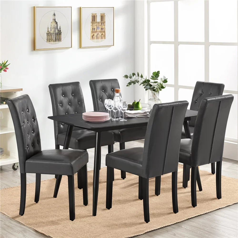 Faux Leather Dining Chairs with Wood Legs Set of 6 Gray P19668