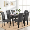 Faux Leather Dining Chairs with Wood Legs Set of 6 Gray P19668