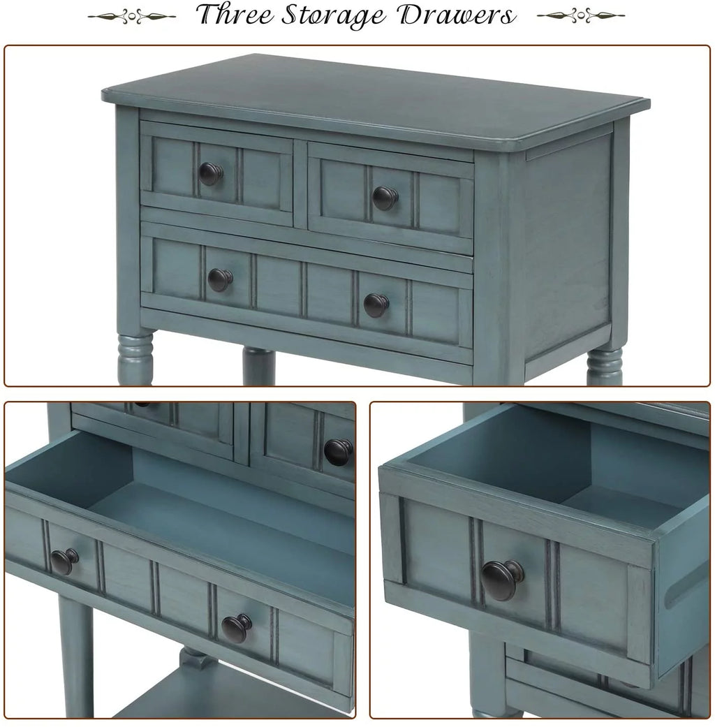 Narrow Console Table with Three Storage Drawers and Bottom Shelf P213