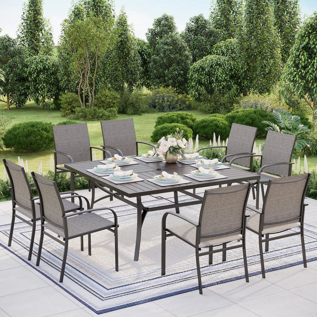 9-Piece Outdoor Patio Dining Set with Steel Table & Textilene Chairs S85773