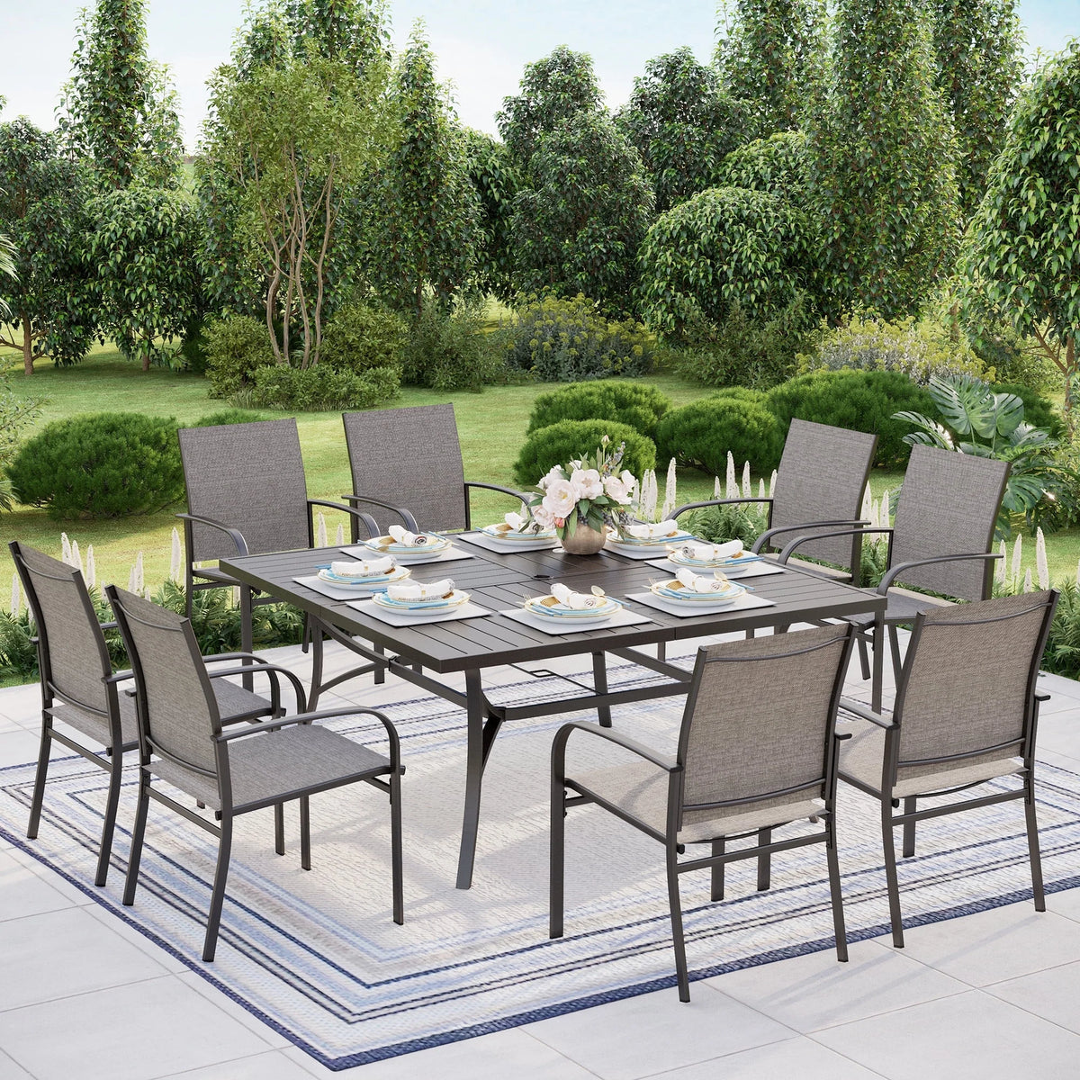 9-Piece Outdoor Patio Dining Set with Steel Table & Textilene Chairs S85773