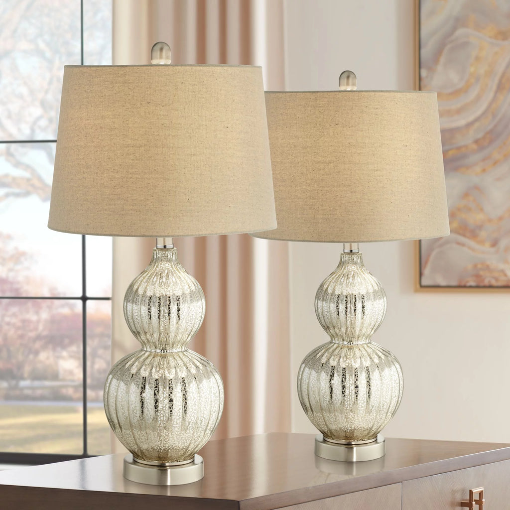 25" High Set of 2 Fluted Mercury Glass Table Lamps A1625