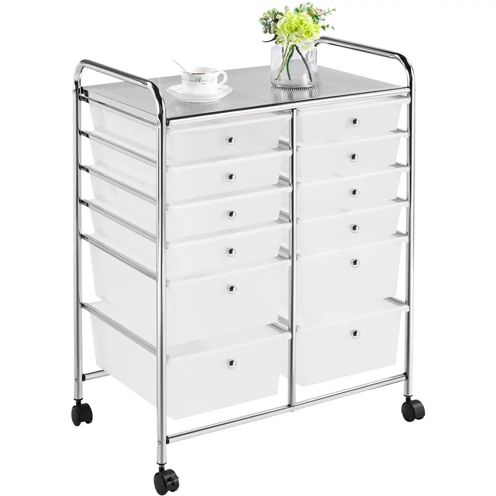 12 Drawer Rolling Storage Cart with Castors, Black T828