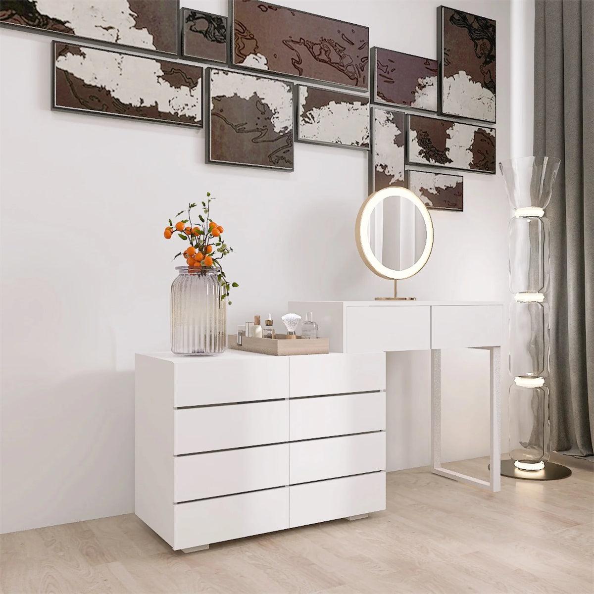 White 6 Drawer Dresser B211