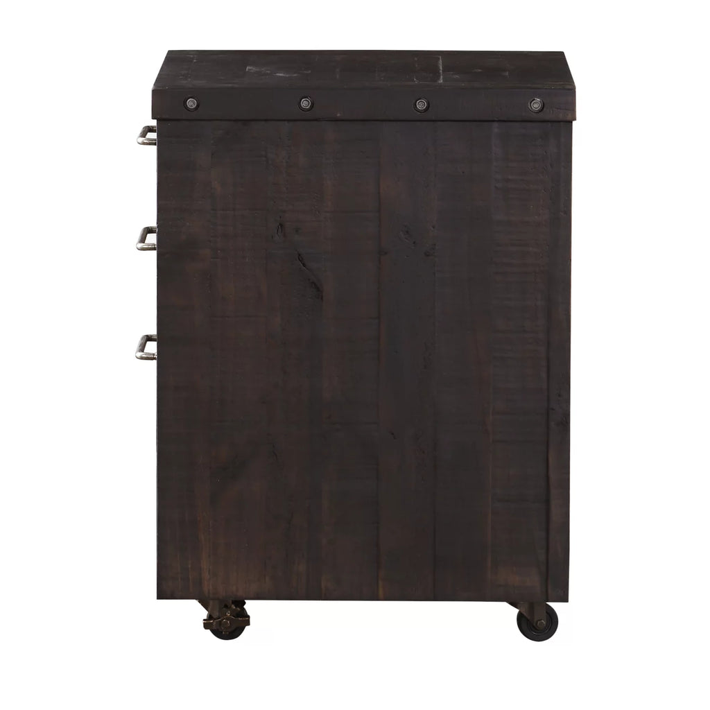 Cafe Brown Solid Pine Wood File Cabinet with Rolling Casters S821