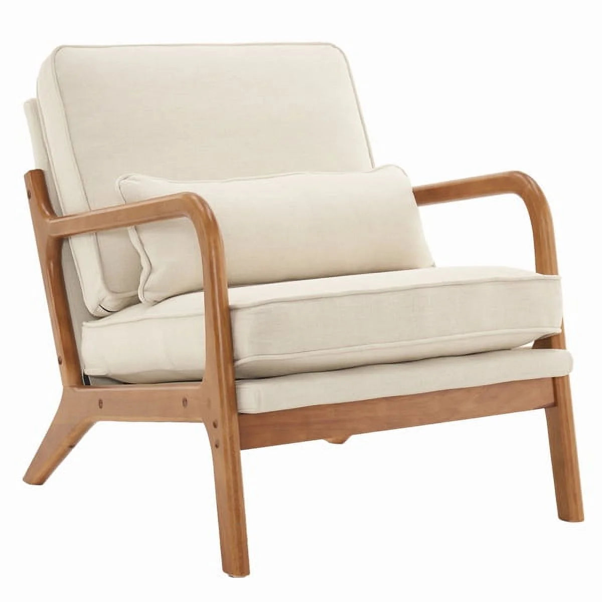 Beige Upholstered Wood Frame Accent Chair with Lumbar Pillow N524