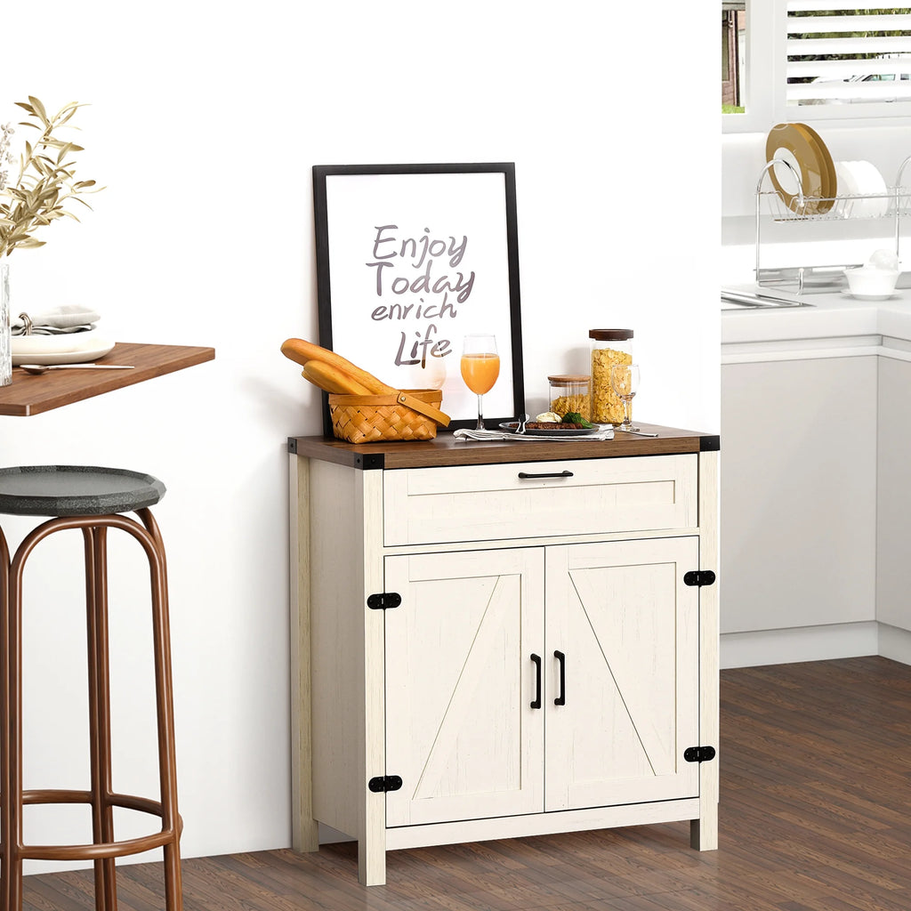White Wooden Sideboard Buffet Cabinet with Drawer and Adjustable Shelf Y9168