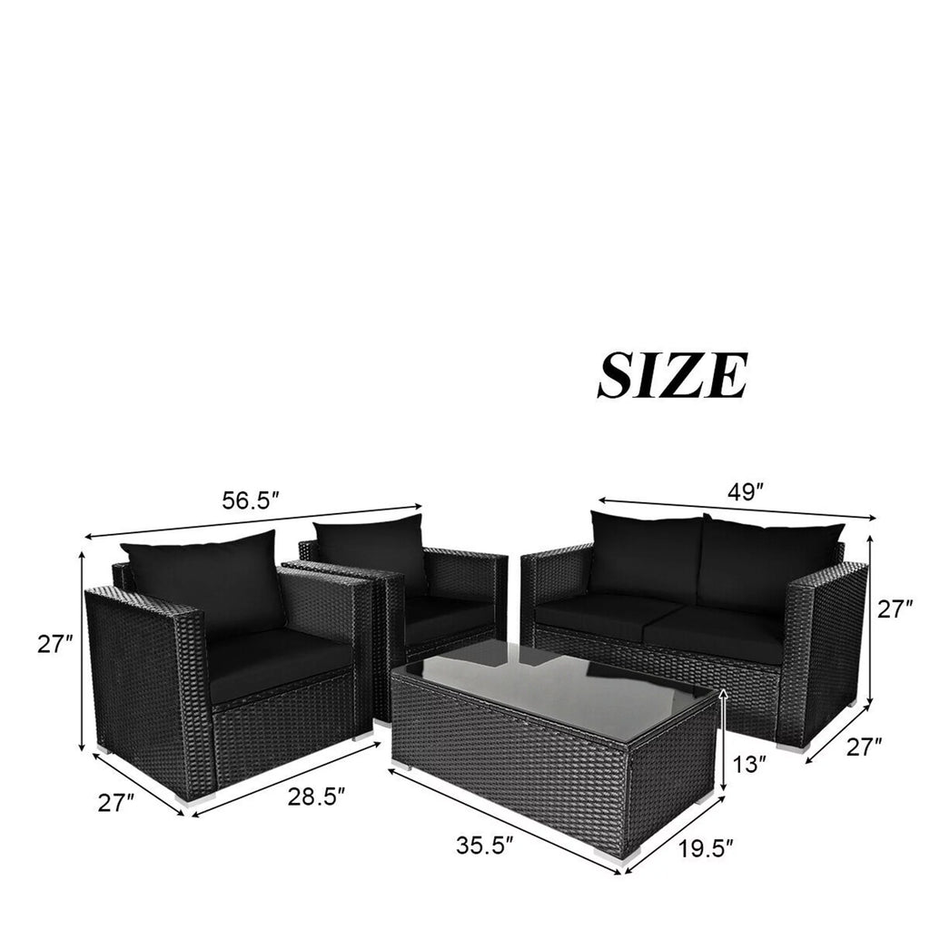 8 Pcs Rattan Patio Conversation Set with Black Cushions Z523676