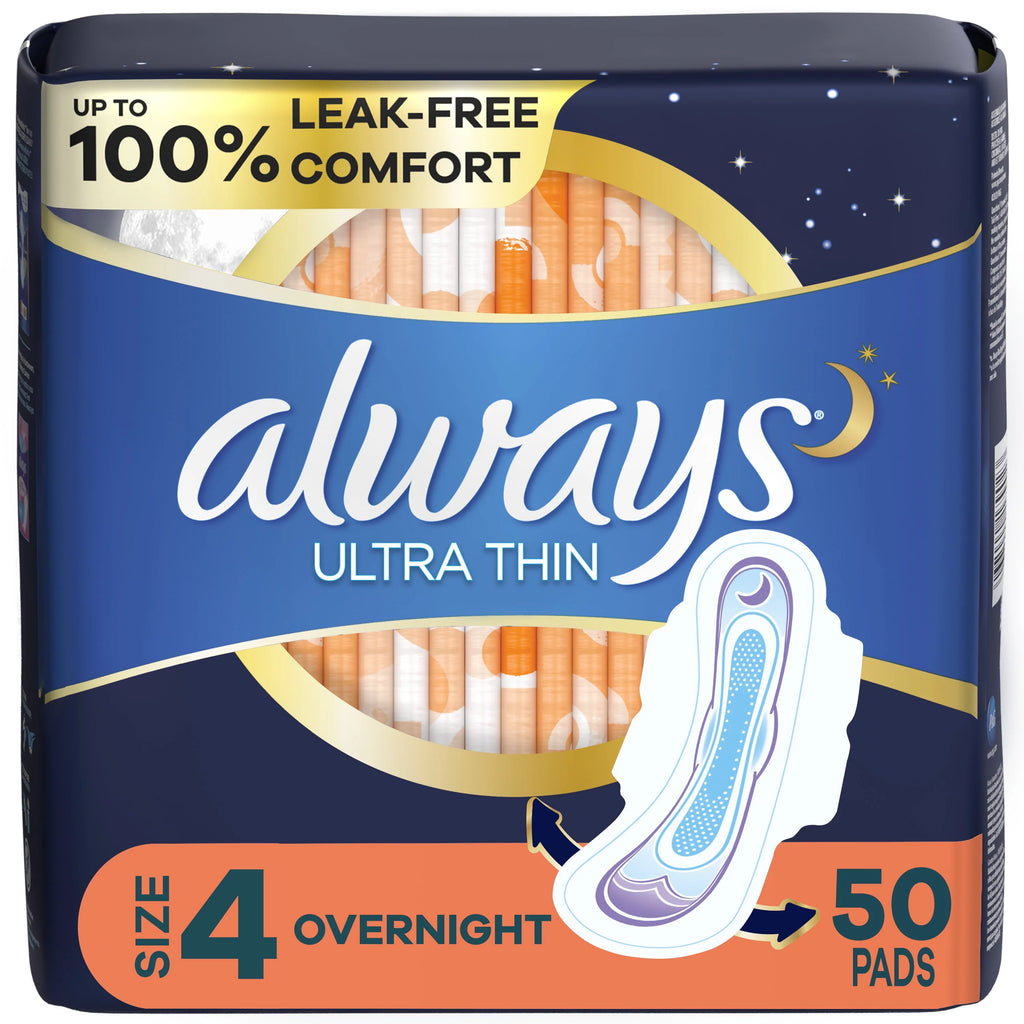Ultra Thin Overnight Pads with Wings, Size 4, 50 CT P129279