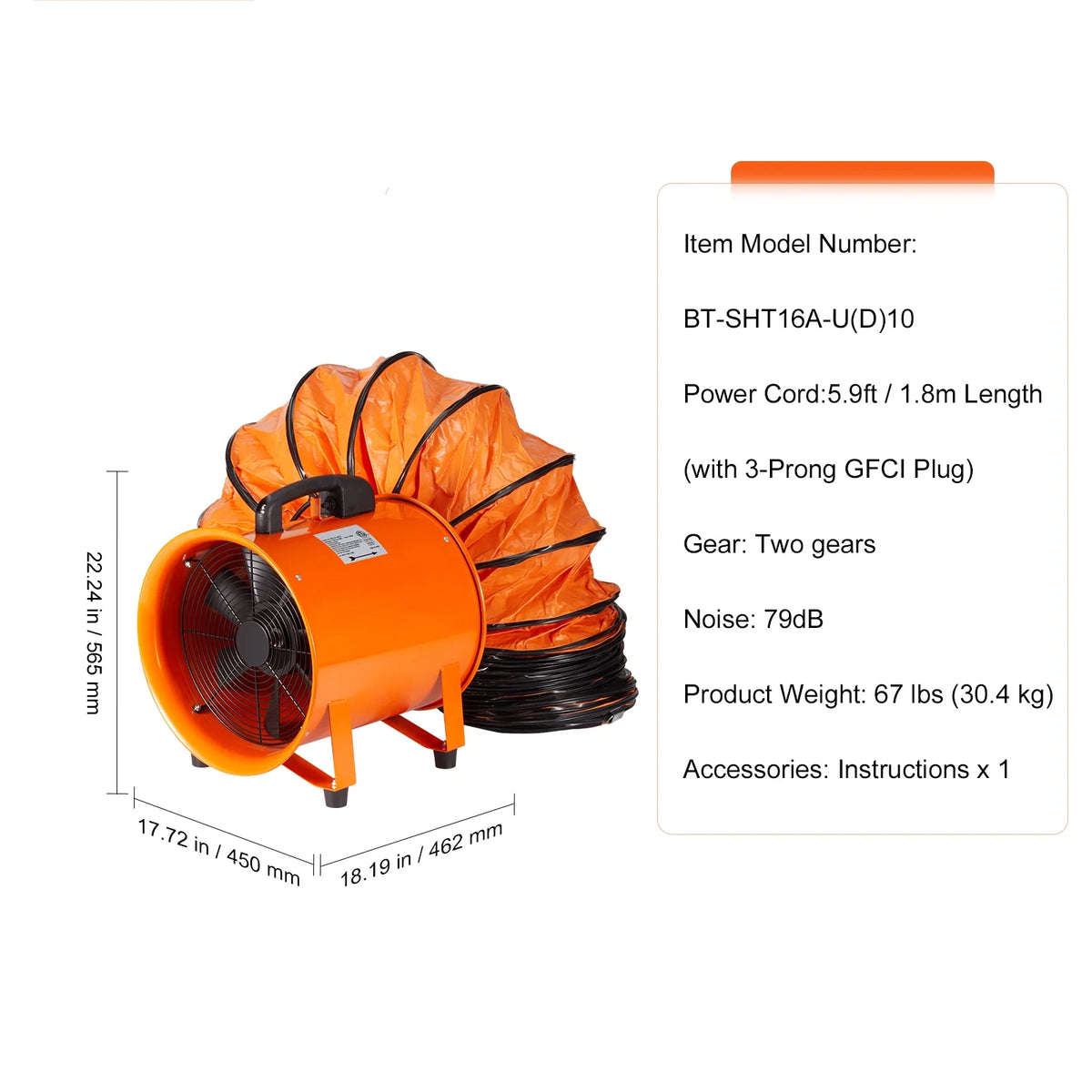 16" Portable Industrial Extractor Fan Blower with 33ft Duct Hose I566