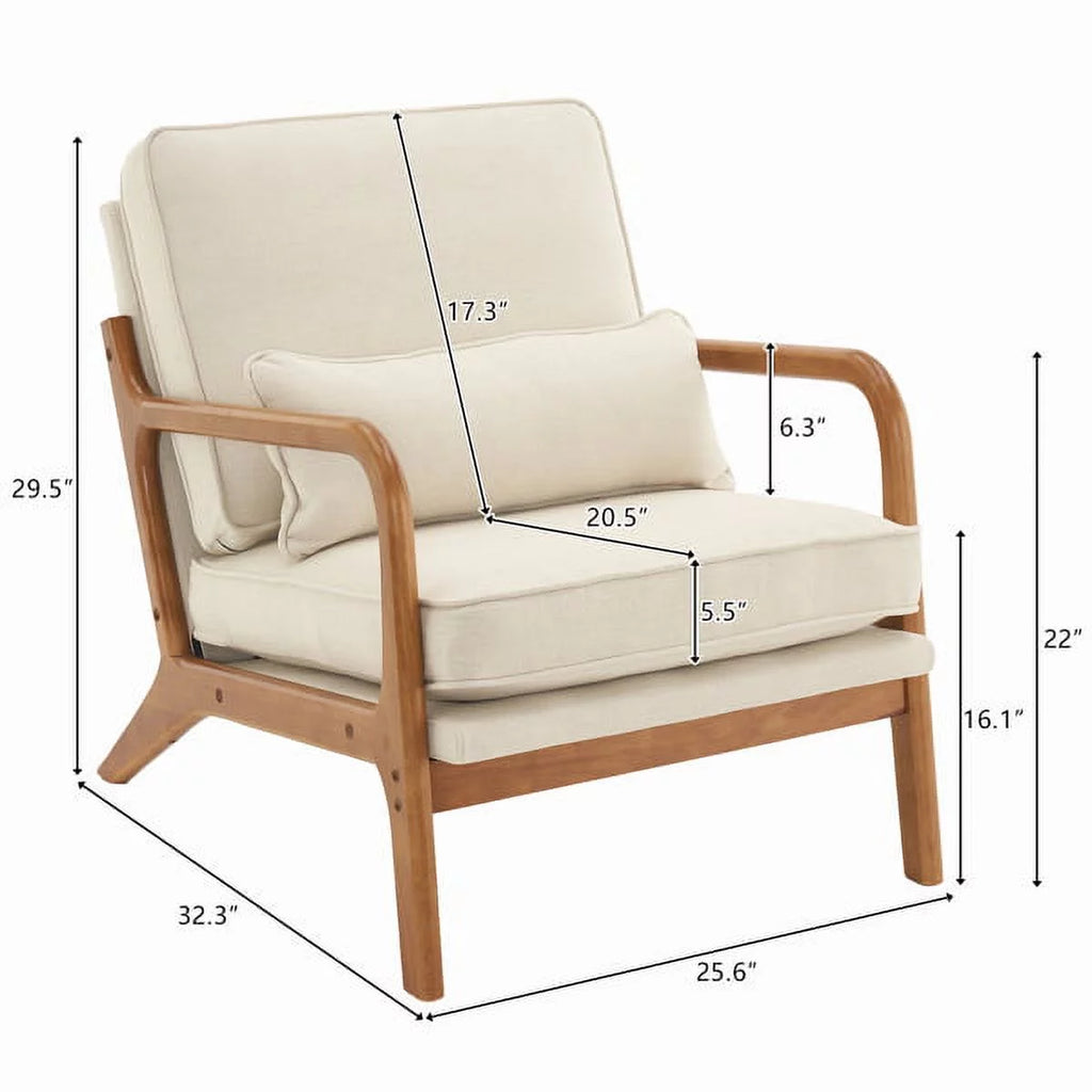 Beige Upholstered Wood Frame Accent Chair with Lumbar Pillow N524