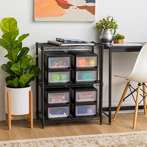 6 Qt. Plastic 4-Pack Stackable Drawer Storage Organizer, Black T3523
