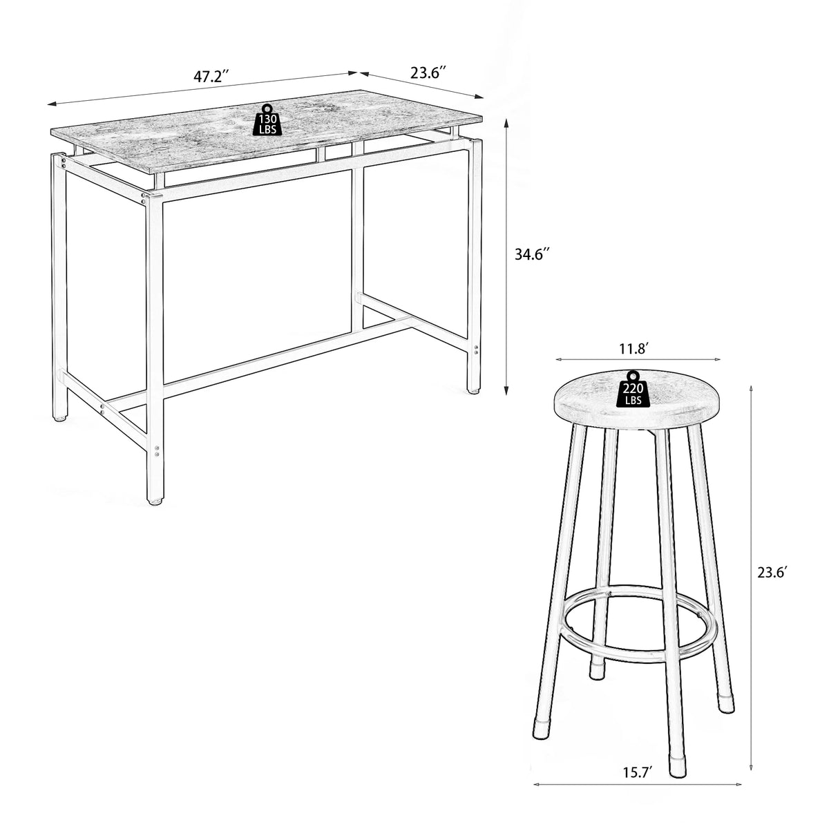 Bar Table Set with 4 Cushioned Stools L74110